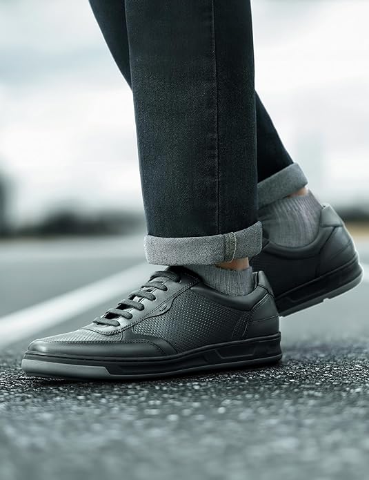 Symbol Premium Mens Smart Casual Lifestyle Leather Sneakers (Black)