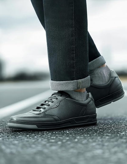 Symbol Premium Mens Smart Casual Lifestyle Leather Sneakers (Black)