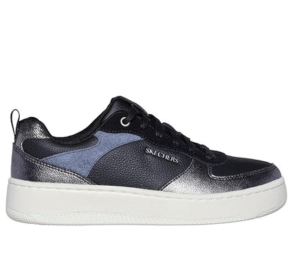 Skechers Women Sport Court 92 Sheer Shine Lace Up Shoe (Black)