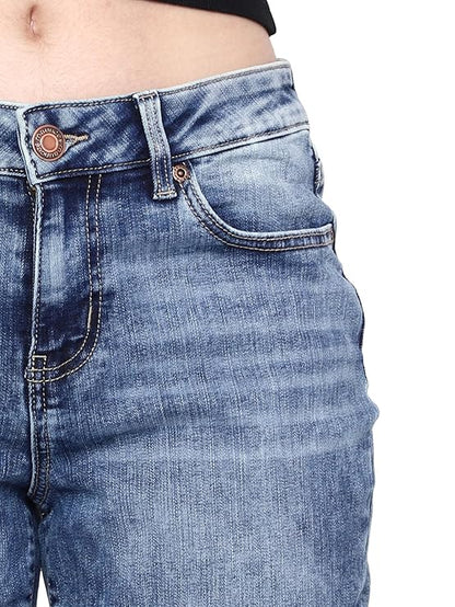 HAPPENING Plus Size Women -Curvy Slim Fit Stretch Denim Capri/Cropped Jeans- MID Rise -Above Ankle-Mid Blue - Waist Size 30(M) / 48(8XL) inch