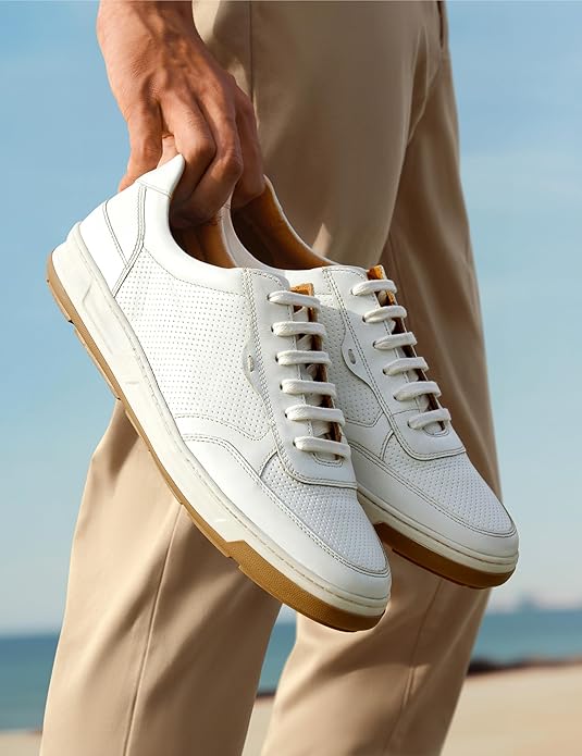 Symbol Premium Mens Smart Casual Lifestyle Leather Sneakers (White)