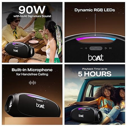 boAt Stone Ignite w/ 90 W RMS Sound, RGB LEDs, EQ Modes, IPX6,BT v5.3,Multi- Compatibility– Aux&USB, Playback time Up to 5 Hours & Type C Charging (Jade Black)