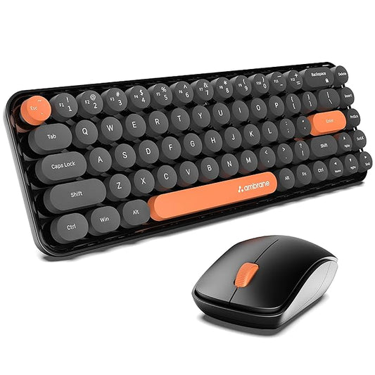 Ambrane Combo of Wireless Keyboard with Mouse Retro Typewriter Inspired, 2.4GHz for Desktop, Laptop, MacBook and Devices with USB Support, Compact Light-Weight, Single Nano Receiver (KeyPop, Black)