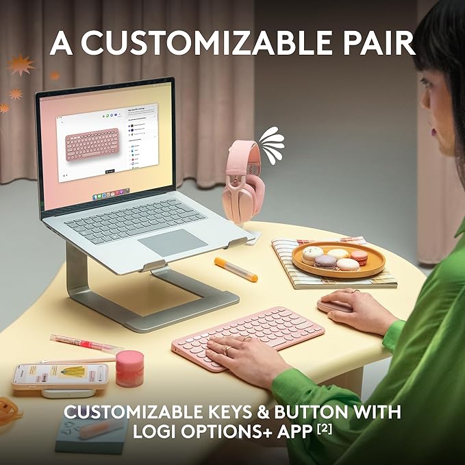 Logitech Pebble 2 Combo, Wireless Keyboard and Mouse, Quiet and Portable, Customisable, Logi Bolt, Bluetooth, Easy-Switch for Windows, macOS, iPadOS, Chrome - Tonal Rose