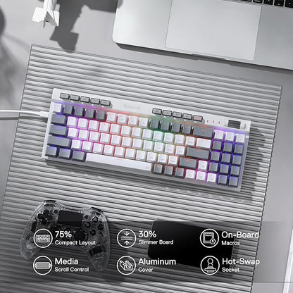 Redragon K617 Fizz 60% Wired RGB Gaming Keyboard, 61 Keys Compact Mechanical Keyboard w/White and Grey Color Keycaps, Linear Red Switch, Pro Driver/Software Supported