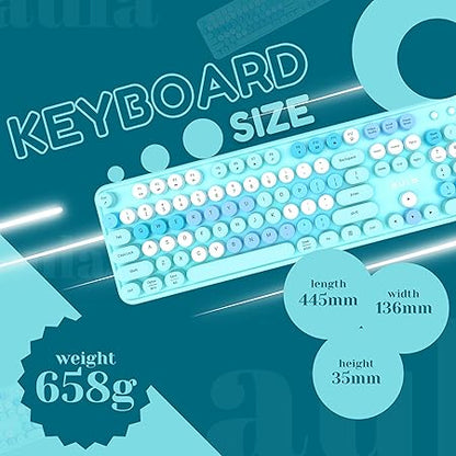 Aula AC306 Wireless Keyboard with Retro Keys and 1600 DPI Mouse Combo | 2.4GHz Wireless Keyboard with Mouse Combo for Desktop/Laptop and Devices with USB Support (Mix Blue)