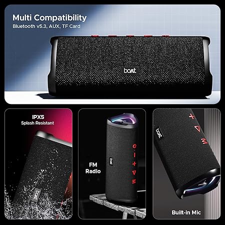 boAt Stone 750 Bluetooth Speaker with 12W Signature Sound, RGB LEDs, Up to 12 hrs Playback, TWS Mode, Bluetooth v5.3 (3 color options)