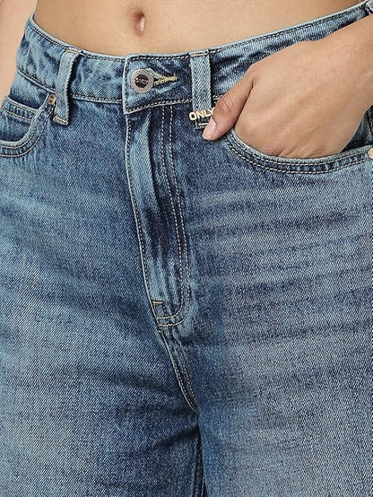 ONLY Women Blue Wide Leg High-Rise Highly Distressed Light Fade Jeans