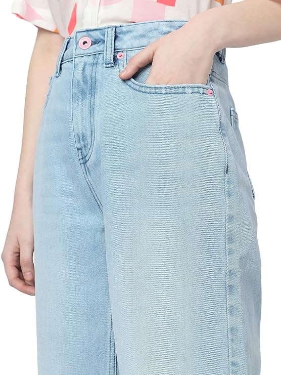 VERO MODA Women High Rise Wide Leg Cotton?Jeans