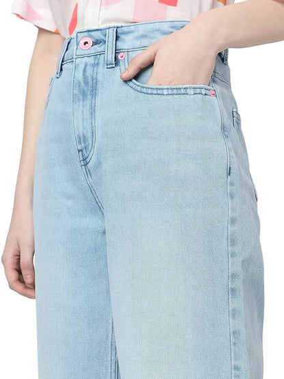 VERO MODA Women High Rise Wide Leg Cotton?Jeans