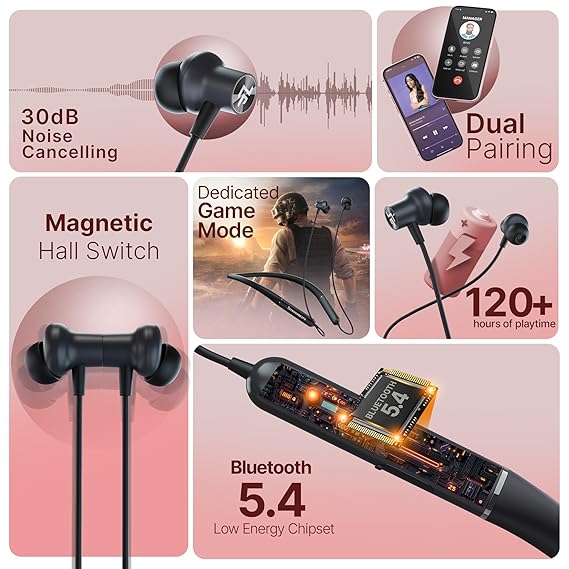 CrossBeats Shuffl ANC Neckband Bluetooth Wireless in Ear Earphones | 14.2mm Drivers| 120Hrs Playtime (Black)