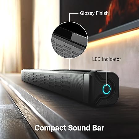 ZEBRONICS 42 Watts Bluetooth Soundbar, 12 Hours Playback, Powerful Dual Drivers, LED Indicator, Type C Charging, BTv5.0, mSD, AUX (Juke BAR 1610, Glossy Black)