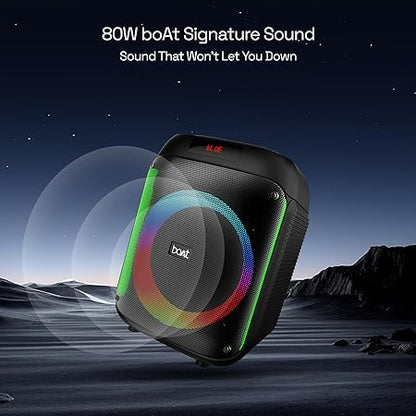 boAt PartyPal 220 Bluetooth Party Speaker w/ 80 W Signature Sound, Karaoke with Mic, RGB LEDs, Up to 6 hrs Playback (Midnight Black)