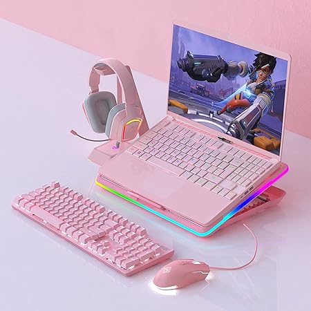 Lomiluskr AJ52 Gaming Mouse Wired, 7 Programmable Buttons, Computer Mice with RGB LED Backlit, 200-4800 DPI Adjustable,for Windows/Mac OS/Linux (Pink)