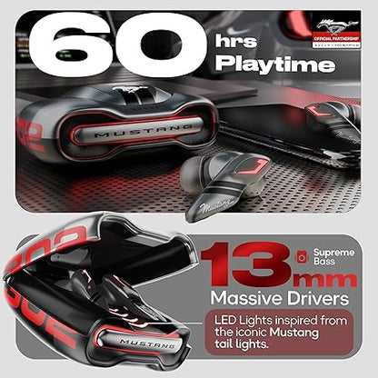 Mustang Torq Wireless in Ear Earbuds with 50H Playtime, App Support, Quad Mic ENC, 45ms Low Latency (3 color options)