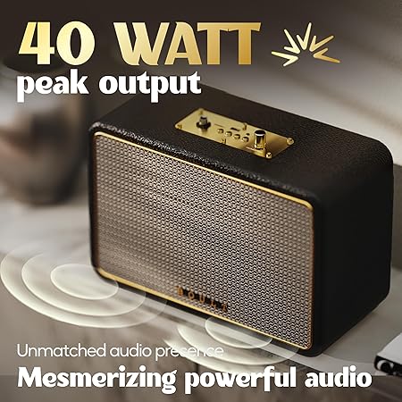Boult Newly Launched Retroamp Z40 with 40W Bluetooth Speaker with Dual Dynamic Drivers, 14Hrs Playtime (Royal Gold)