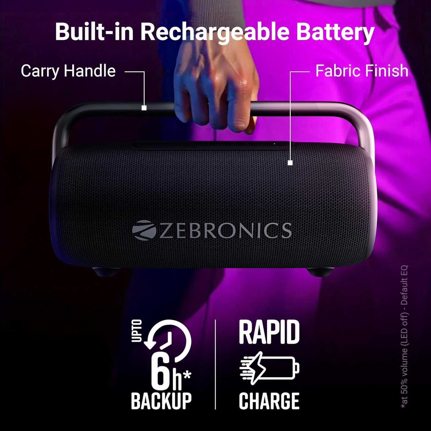 ZEBRONICS AXON 100 Portable Party Bluetooth Speaker, 90W RMS, Quad Drivers + Dual Passive Radiators, IPX5, Upto 6 Hours Playback (Black)