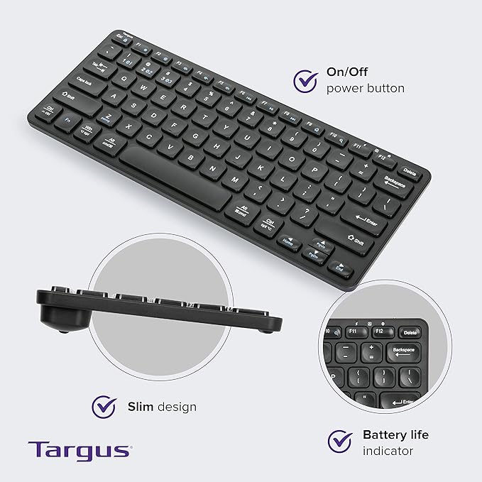 Targus AKB862 Compact Multi-Device Bluetooth® 5.1 Keyboard (Black),DefenseGuard™ Antimicrobial Protection*,Multi-Device connectivity for up to 3 Devices,for Windows/Mac/Android/Laptop/PC/Tablet/Phone