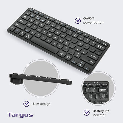 Targus AKB862 Compact Multi-Device Bluetooth® 5.1 Keyboard (Black),DefenseGuard™ Antimicrobial Protection*,Multi-Device connectivity for up to 3 Devices,for Windows/Mac/Android/Laptop/PC/Tablet/Phone