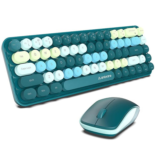 Ambrane Combo of Wireless Keyboard with Mouse Retro Typewriter Inspired, 2.4GHz for Desktop, Laptop, MacBook and Devices with USB Support, Compact Light-Weight, Single Nano Receiver (KeyPop, Green)
