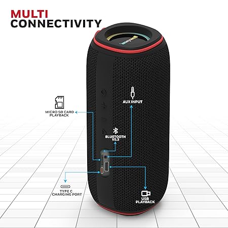 Honeywell Newly Launched Trueno U400 30W 5.3 Bluetooth Speaker, Deep Bass Radiators, 15H Playtime, IPX 6, USB Type-C Port, Built-in Mic & 2 * 78mm Drivers
