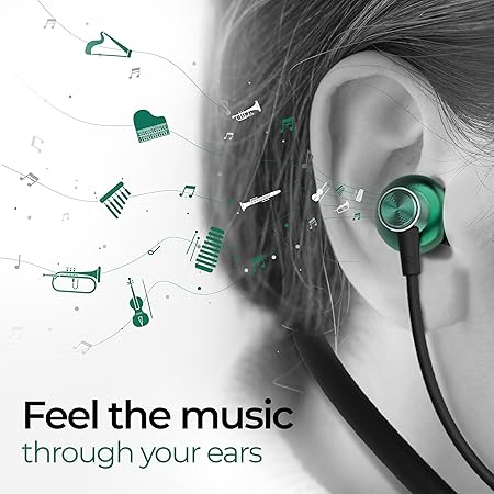 Foxin FoxBeat 210 Music Neckband Earphones | 10mm Speaker Driver, Lightweight (Green)