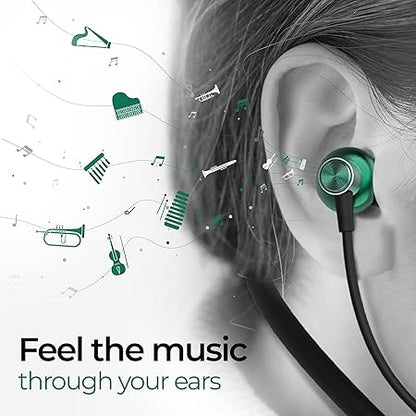 Foxin FoxBeat 210 Music Neckband Earphones | 10mm Speaker Driver, Lightweight (Green)