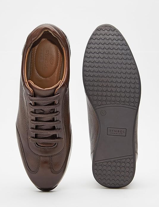 Symbol Premium Mens Smart Casual Leather Sneakers (Dark Brown)