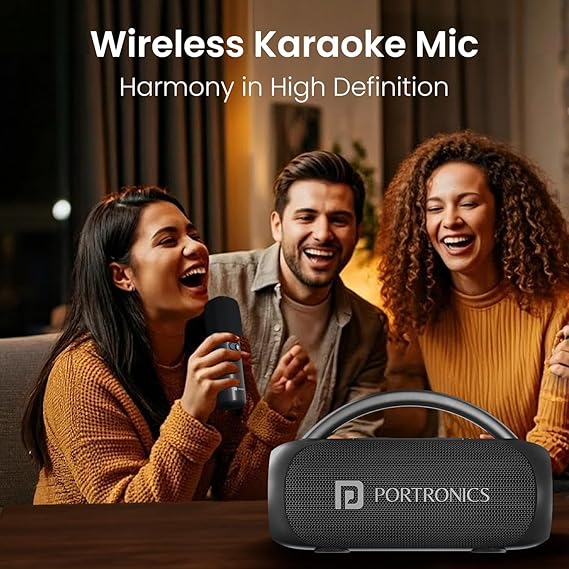 Portronics 30W Radiant 2 Portable Bluetooth Speaker with Wireless Karaoke Mic,6 Hour Playtime, BT5.3v, USB Drive, Aux in, Type C Fast Charging(Black)