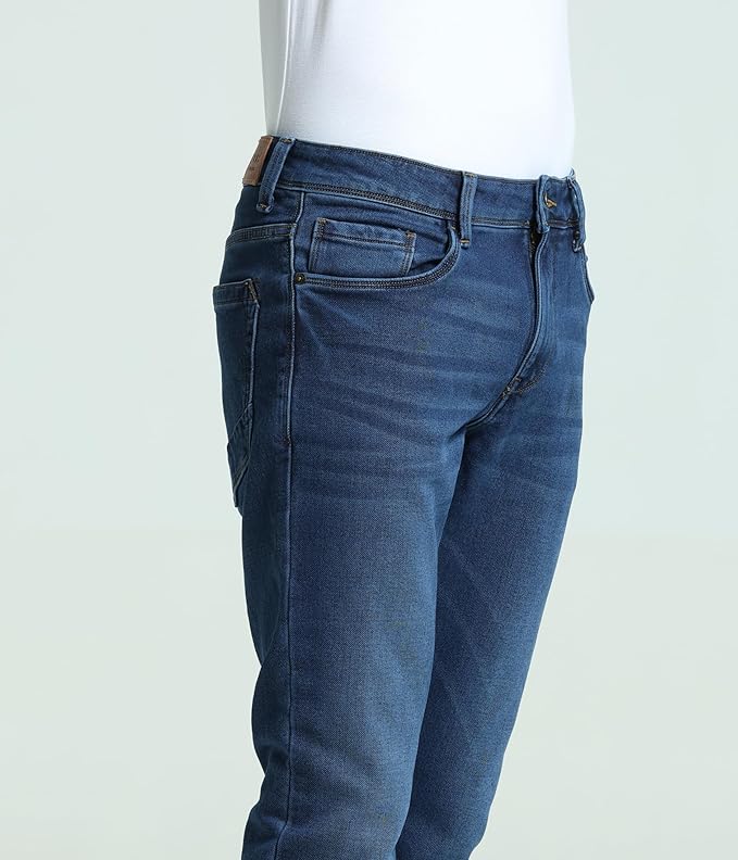 TURMS Men's Black Solid Mid Rise Stretchable Adventure Comfort Denim Pant Cotton Rich Jeans 30 Days No Wash Tailored Fit Casual Wear, Anti Stain Anti Odor Breathable (Available in Plus Sizes)