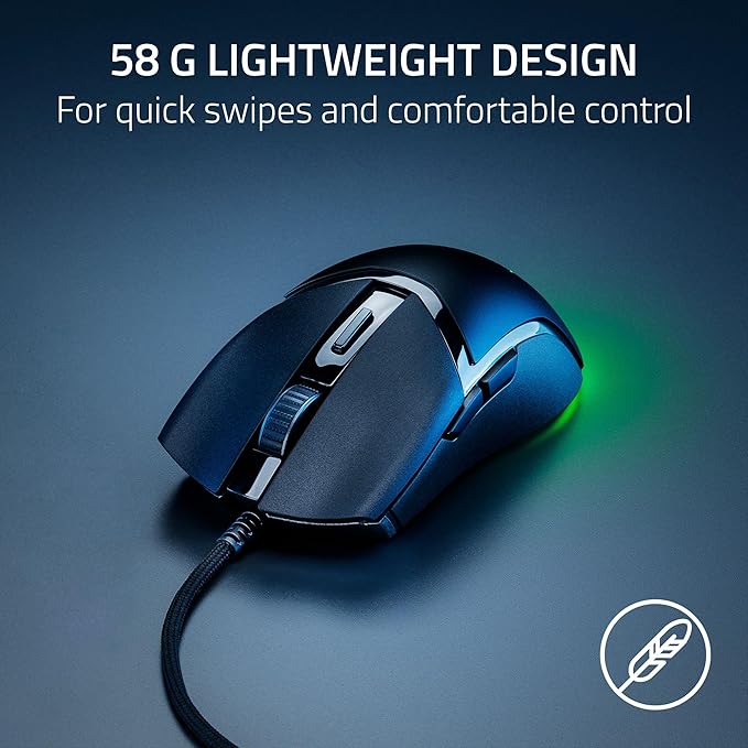 Razer Cobra Wired Gaming Mouse: 58g Lightweight Design - Gen-3 Optical Switches - Chroma RGB Lighting with Underglow - Precise 8500 DPI Optical Sensor - 1 - Speedflex Cable - Black