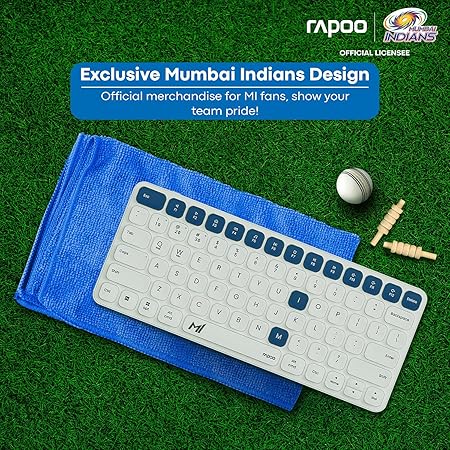 Rapoo E9050L Mumbai Indians Compact Wireless Keyboard – 78-Key, Slim 5.3mm, Multi-Mode (BT 4.0/5.0 & 2.4GHz), FN Hotkeys, Aluminum Alloy, Rechargeable, Win/Mac