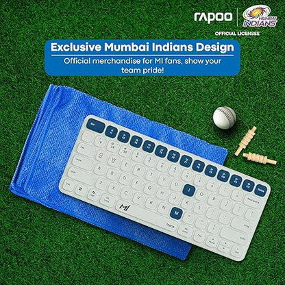 Rapoo E9050L Mumbai Indians Compact Wireless Keyboard – 78-Key, Slim 5.3mm, Multi-Mode (BT 4.0/5.0 & 2.4GHz), FN Hotkeys, Aluminum Alloy, Rechargeable, Win/Mac