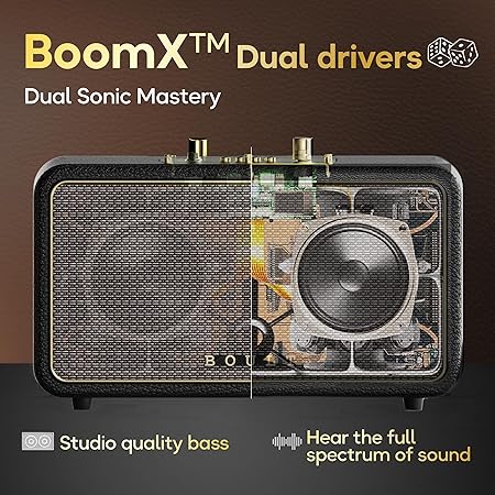 Boult Newly Launched Retroamp Z40 with 40W Bluetooth Speaker with Dual Dynamic Drivers, 14Hrs Playtime (Royal Gold)