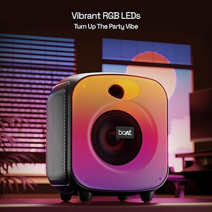 boAt PartyPal 63 Pro Bluetooth Speaker with 30 W Signature Sound, Karaoke with Mic, Customizable RGB LEDs, Wireless Mic, Upto 8 hrs Playback (Midnight Black)